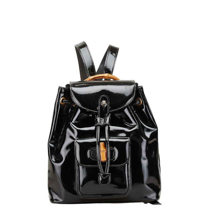 グッチ バンブー リュック バックパック 003 2058 0030 ブラック エナメル レディース GUCCI 【中古】