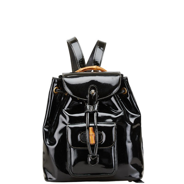グッチ バンブー リュック バックパック 003 2058 0030 ブラック エナメル レディース GUCCI 【中古】
