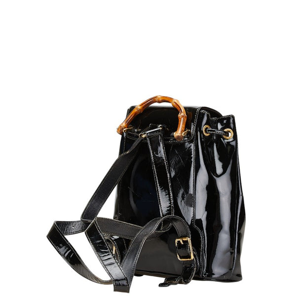 グッチ バンブー リュック バックパック 003 2058 0030 ブラック エナメル レディース GUCCI 【中古】