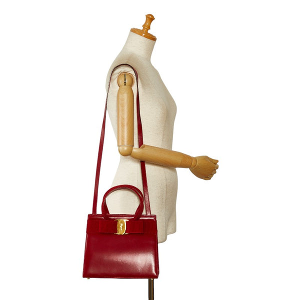 サルヴァトーレフェラガモ ヴァラリボン ハンドバッグ ショルダーバッグ 2WAY AQ-214178 レッド ゴールド レザー レディース Salvatore Ferragamo 【中古】