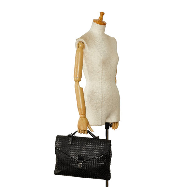 ボッテガヴェネタ イントレチャート ブリーフケース ビジネスバッグ ブラック レザー メンズ BOTTEGAVENETA 【中古】