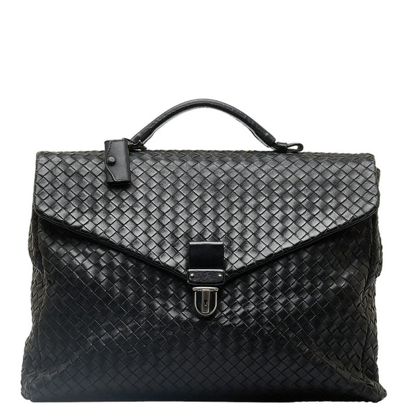 ボッテガヴェネタ イントレチャート ブリーフケース ビジネスバッグ ブラック レザー メンズ BOTTEGAVENETA 【中古】