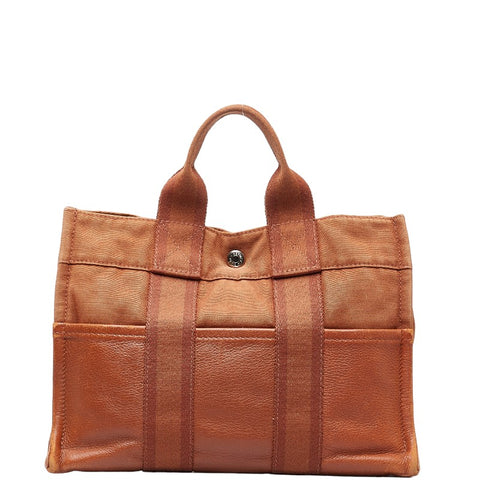 エルメス フールトゥPM ハンドバッグ ブラウン キャンバス レザー レディース HERMES 【中古】
