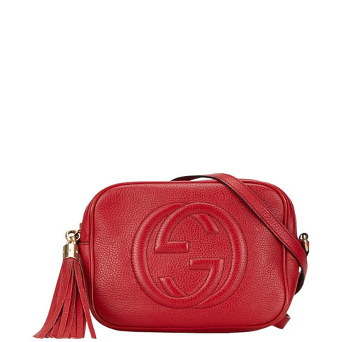 グッチ ソーホー インターロッキングG タッセル 斜め掛け ショルダーバッグ  308364 レッド レザー レディース GUCCI 【中古】