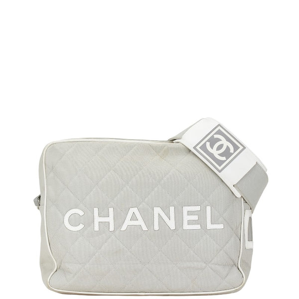 シャネル スポーツライン ココマーク ショルダーバッグ ライトグレー ホワイト キャンバス レザー レディース CHANEL 【中古】