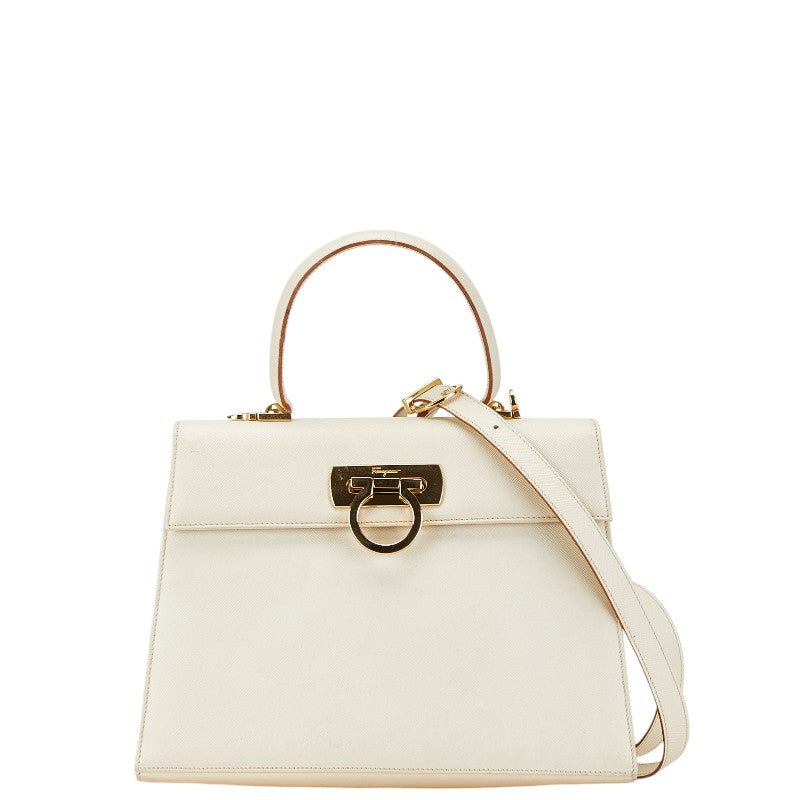 サルヴァトーレフェラガモ ガンチーニ ハンドバッグ ショルダーバッグ 2WAY アイボリー ホワイト レザー レディース Salvatore Ferragamo 【中古】