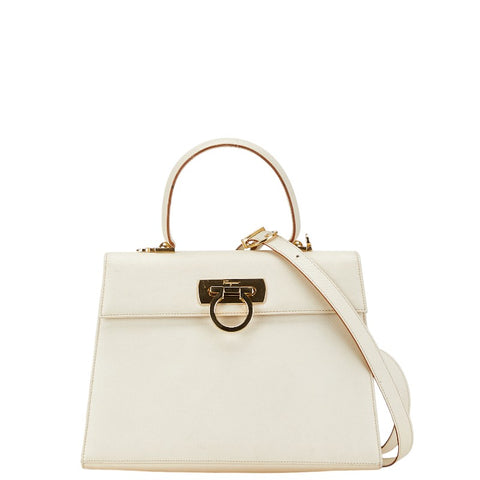 サルヴァトーレフェラガモ ガンチーニ ハンドバッグ ショルダーバッグ 2WAY アイボリー ホワイト レザー レディース Salvatore Ferragamo 【中古】