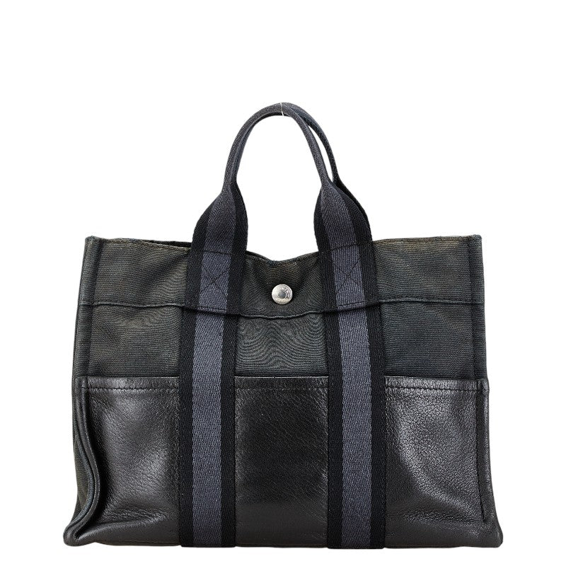 エルメス フールトゥMM ハンドバッグ ブラック レザー キャンバス レディース HERMES 【中古】