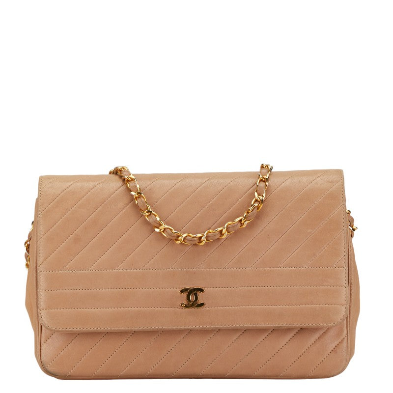 シャネル ココマーク ステッチ チェーン ショルダーバッグ ベージュ ゴールド ラムスキン レディース CHANEL 【中古】