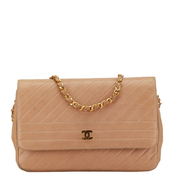 シャネル ココマーク ステッチ チェーン ショルダーバッグ ベージュ ゴールド ラムスキン レディース CHANEL 【中古】