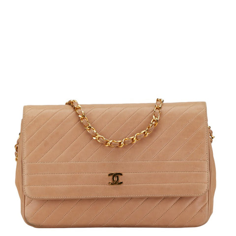 シャネル ココマーク ステッチ チェーン ショルダーバッグ ベージュ ゴールド ラムスキン レディース CHANEL 【中古】