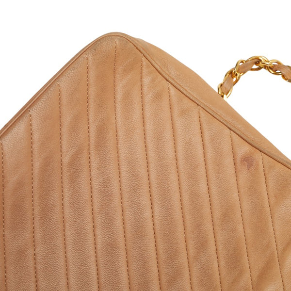 シャネル ココマーク ステッチ チェーン ショルダーバッグ ベージュ ゴールド ラムスキン レディース CHANEL 【中古】