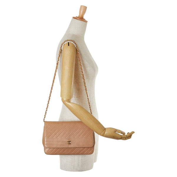 シャネル ココマーク ステッチ チェーン ショルダーバッグ ベージュ ゴールド ラムスキン レディース CHANEL 【中古】