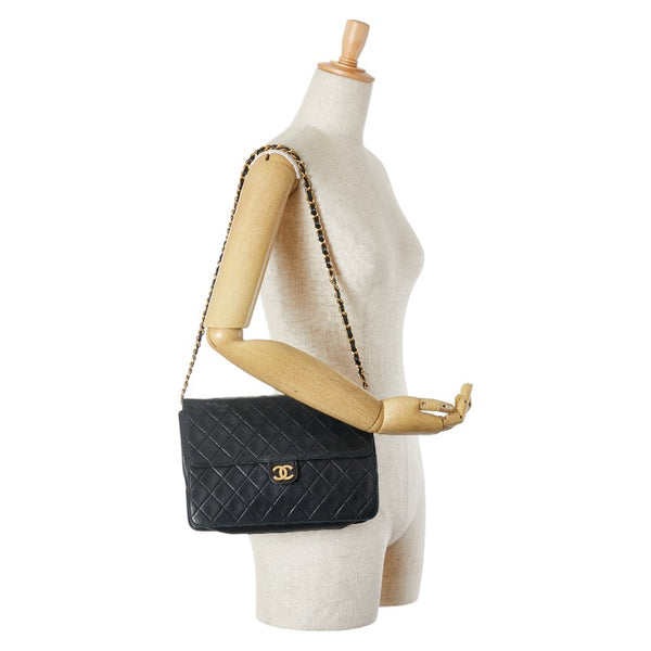 シャネル マトラッセ チェーン ショルダーバッグ ブラック ゴールド ラムスキン レディース CHANEL 【中古】