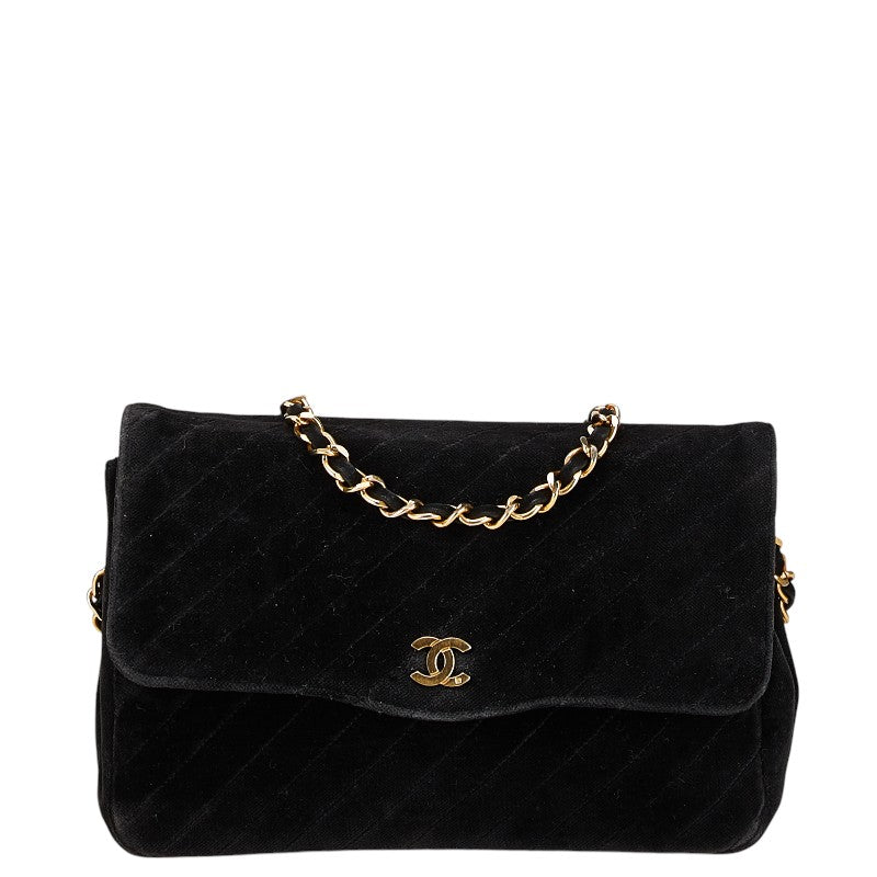 シャネル ココマーク チェーン ショルダーバッグ ブラック ゴールド ベロア レディース CHANEL 【中古】