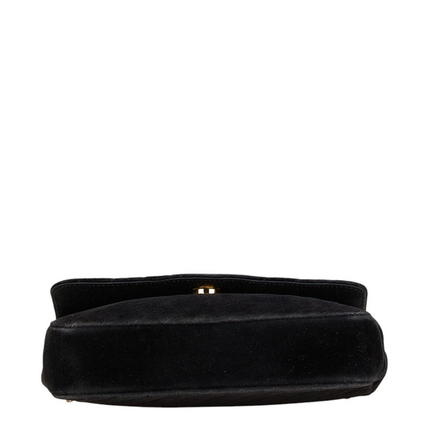 シャネル ココマーク チェーン ショルダーバッグ ブラック ゴールド ベロア レディース CHANEL 【中古】