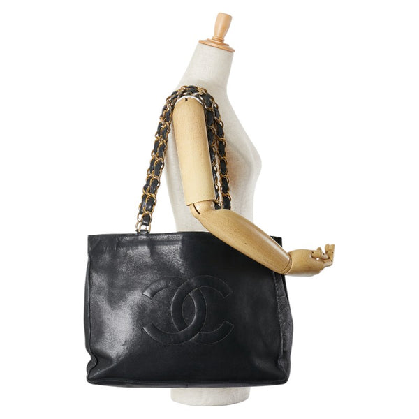 シャネル ココマーク チェーントートバッグ ハンドバッグ ブラック レザー レディース CHANEL 【中古】