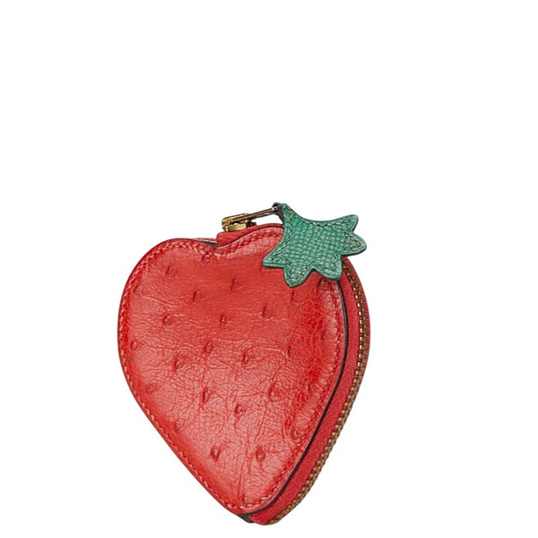 エルメス トゥッティ フルッティ イチゴ ストロベリー コインケース レッド オーストリッチ レディース HERMES 【中古】