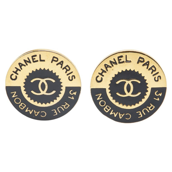 シャネル ココマーク 31 RUE CAMBON カンボン イヤリング ゴールド ブラック メッキ レディース CHANEL 【中古】