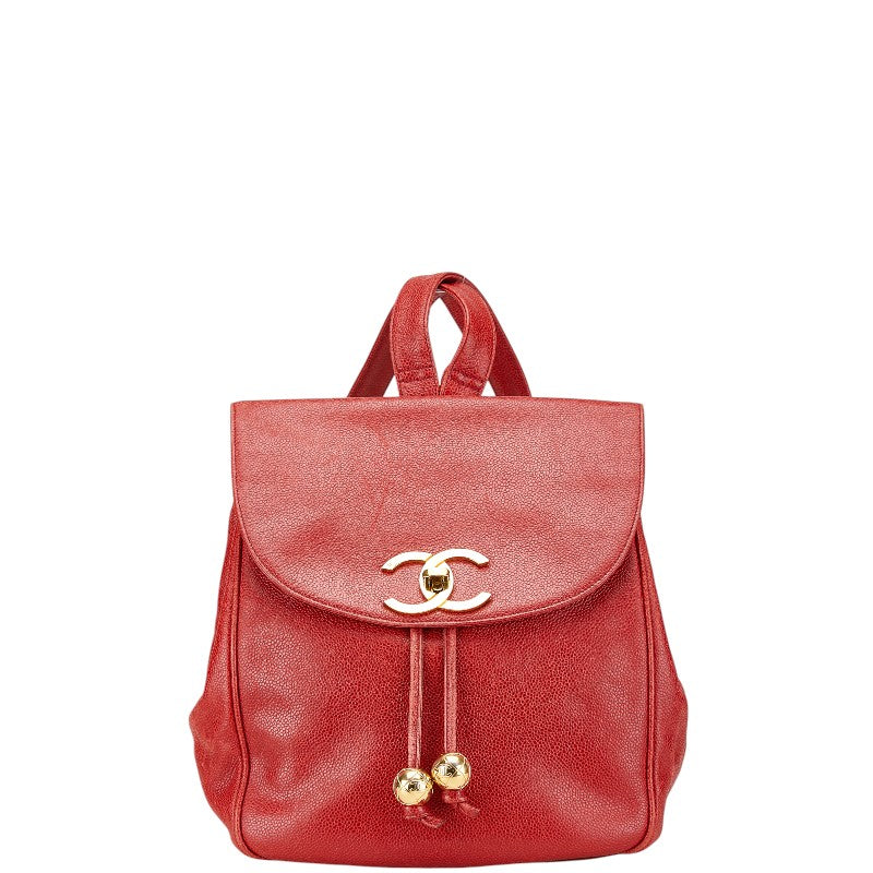 シャネル ココマーク チェーン リュック バックパック レッド キャビアスキン レディース CHANEL 【中古】