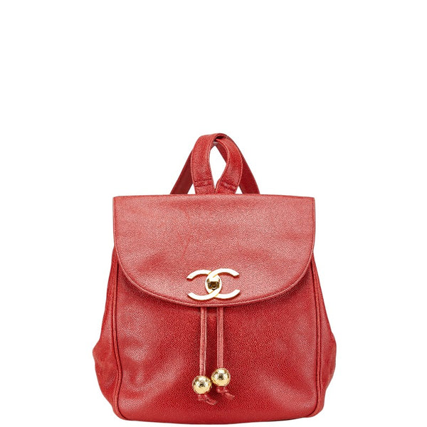 シャネル ココマーク チェーン リュック バックパック レッド キャビアスキン レディース CHANEL 【中古】