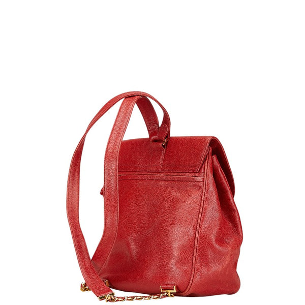 シャネル ココマーク チェーン リュック バックパック レッド キャビアスキン レディース CHANEL 【中古】