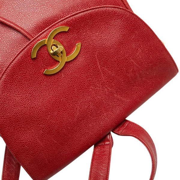 シャネル ココマーク チェーン リュック バックパック レッド キャビアスキン レディース CHANEL 【中古】