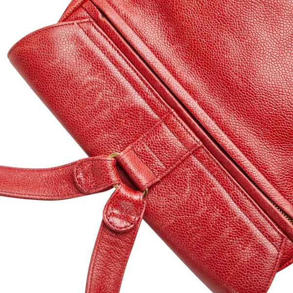 シャネル ココマーク チェーン リュック バックパック レッド キャビアスキン レディース CHANEL 【中古】