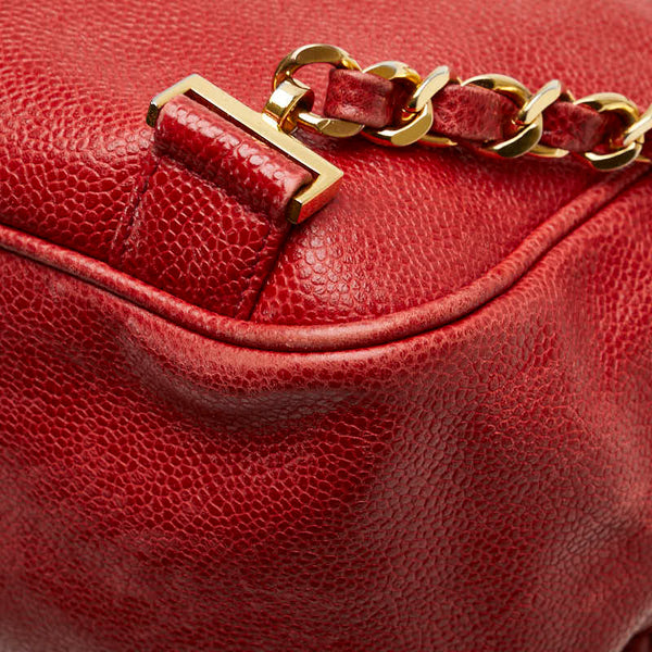 シャネル ココマーク チェーン リュック バックパック レッド キャビアスキン レディース CHANEL 【中古】