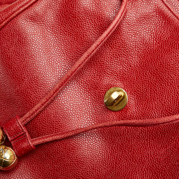 シャネル ココマーク チェーン リュック バックパック レッド キャビアスキン レディース CHANEL 【中古】