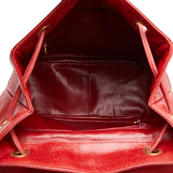 シャネル ココマーク チェーン リュック バックパック レッド キャビアスキン レディース CHANEL 【中古】