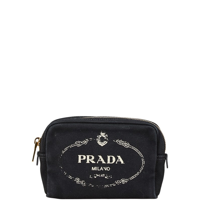 プラダ カナパ ポーチ コスメポーチ 小物入れ ブラック キャンバス レザー レディース PRADA 【中古】