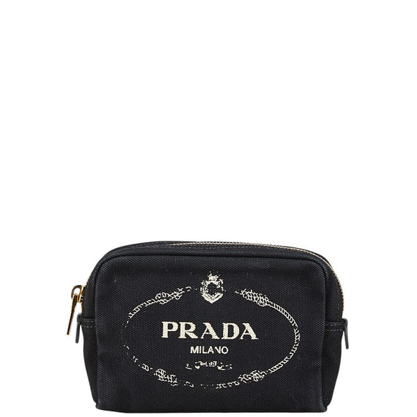 プラダ カナパ ポーチ コスメポーチ 小物入れ ブラック キャンバス レザー レディース PRADA 【中古】