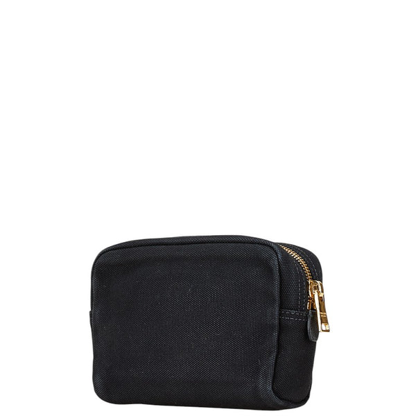 プラダ カナパ ポーチ コスメポーチ 小物入れ ブラック キャンバス レザー レディース PRADA 【中古】