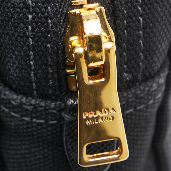 プラダ カナパ ポーチ コスメポーチ 小物入れ ブラック キャンバス レザー レディース PRADA 【中古】