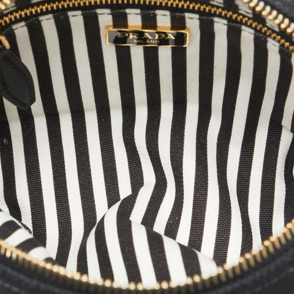 プラダ カナパ ポーチ コスメポーチ 小物入れ ブラック キャンバス レザー レディース PRADA 【中古】