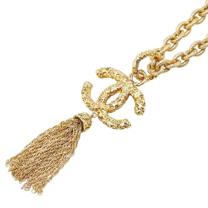 シャネル ココマーク 溶岩 フリンジ ネックレス ゴールド メッキ レディース CHANEL 【中古】