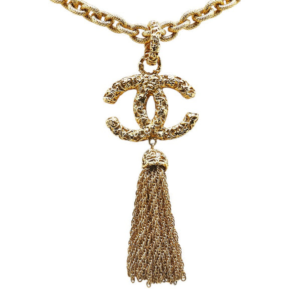 シャネル ココマーク 溶岩 フリンジ ネックレス ゴールド メッキ レディース CHANEL 【中古】