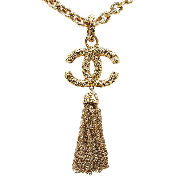シャネル ココマーク 溶岩 フリンジ ネックレス ゴールド メッキ レディース CHANEL 【中古】