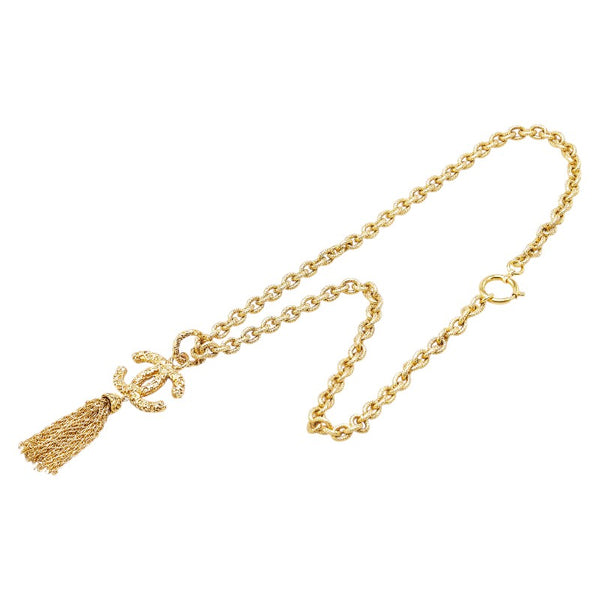 シャネル ココマーク 溶岩 フリンジ ネックレス ゴールド メッキ レディース CHANEL 【中古】