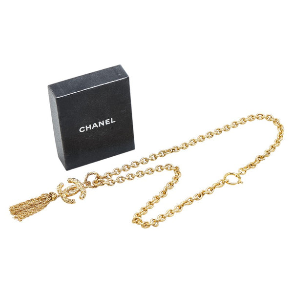 シャネル ココマーク 溶岩 フリンジ ネックレス ゴールド メッキ レディース CHANEL 【中古】