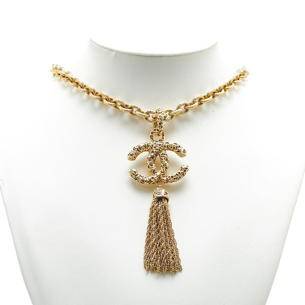 シャネル ココマーク 溶岩 フリンジ ネックレス ゴールド メッキ レディース CHANEL 【中古】