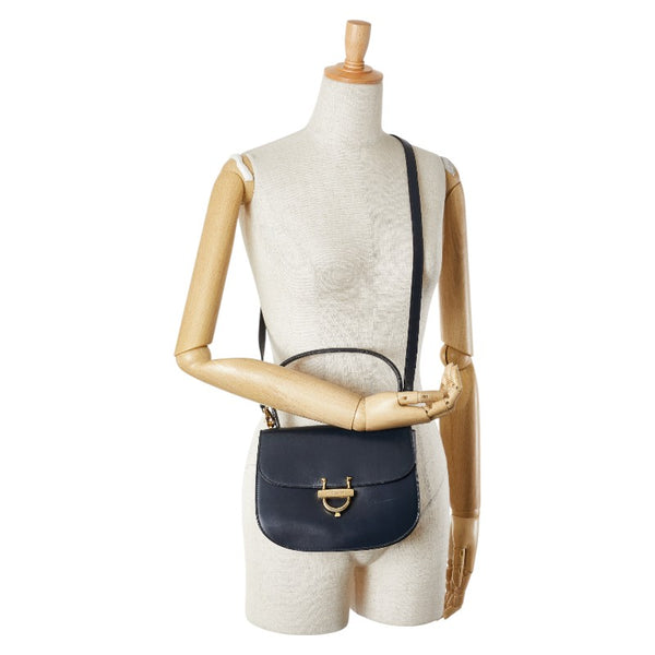 セリーヌ ホースシュー ハンドバッグ ショルダーバッグ 2WAY ネイビー レザー レディース CELINE 【中古】