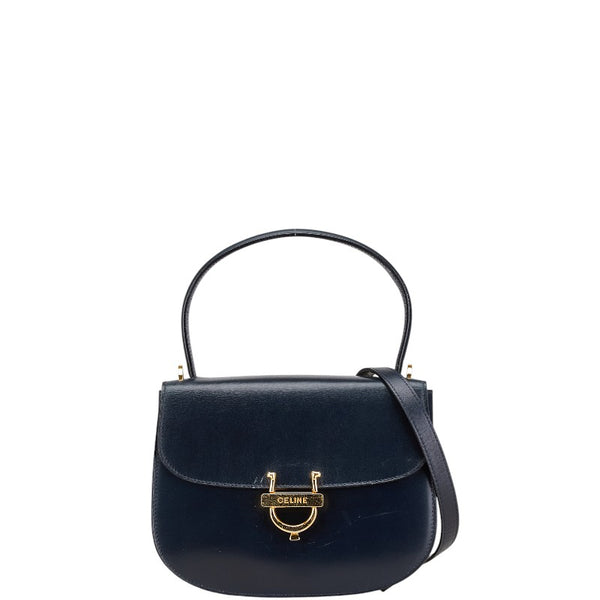 セリーヌ ホースシュー ハンドバッグ ショルダーバッグ 2WAY ネイビー レザー レディース CELINE 【中古】