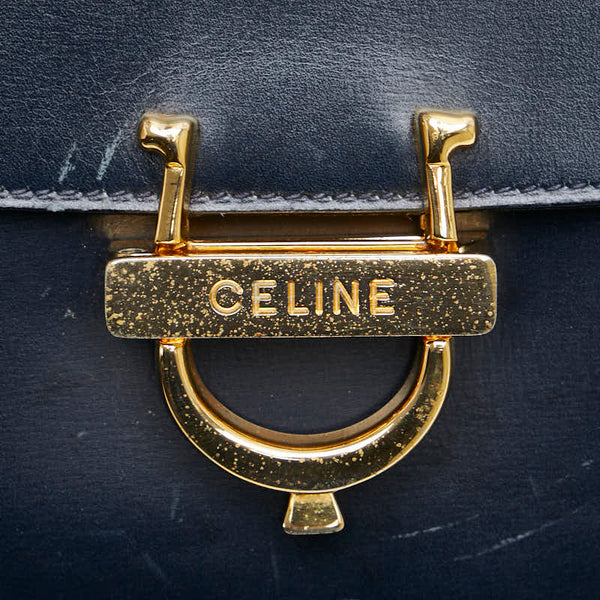 セリーヌ ホースシュー ハンドバッグ ショルダーバッグ 2WAY ネイビー レザー レディース CELINE 【中古】