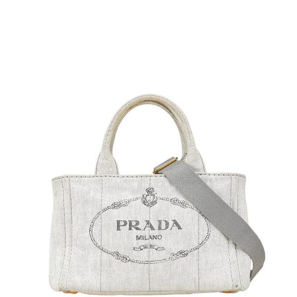 プラダ 三角ロゴプレート カナパ ミニ ハンドバッグ ショルダーバッグ 2WAY ライトグレー キャンバス レディース PRADA 【中古】