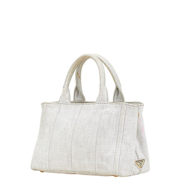 プラダ 三角ロゴプレート カナパ ミニ ハンドバッグ ショルダーバッグ 2WAY ライトグレー キャンバス レディース PRADA 【中古】