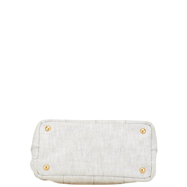 プラダ 三角ロゴプレート カナパ ミニ ハンドバッグ ショルダーバッグ 2WAY ライトグレー キャンバス レディース PRADA 【中古】