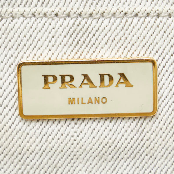 プラダ 三角ロゴプレート カナパ ミニ ハンドバッグ ショルダーバッグ 2WAY ライトグレー キャンバス レディース PRADA 【中古】