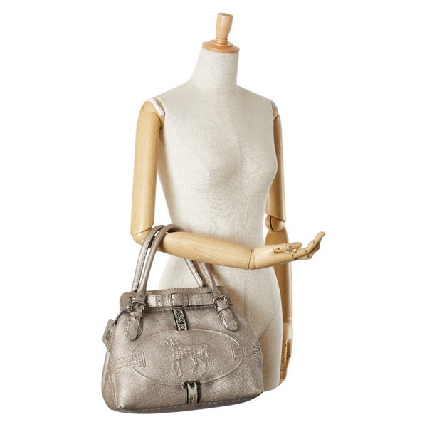 フェンディ セレリア ヴィラボルゲーゼ ショルダーバッグ ハンドバッグ 8BN155 グレージュ シルバー レザー レディース FENDI 【中古】